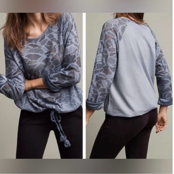 Anthropologie | Saturday Sunday Blue Top with Drawstring Waist size small - Picture 1 of 9